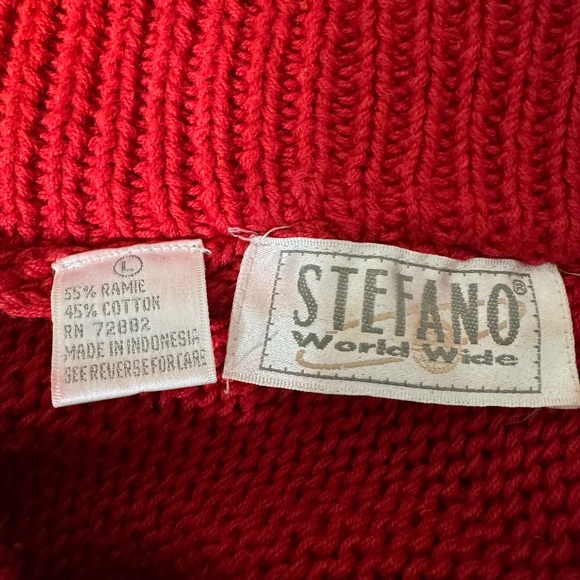 Stefano World Wide Cotton/Ramie Blend Red Cross Neck Sweater Size Large - Picture 7 of 8